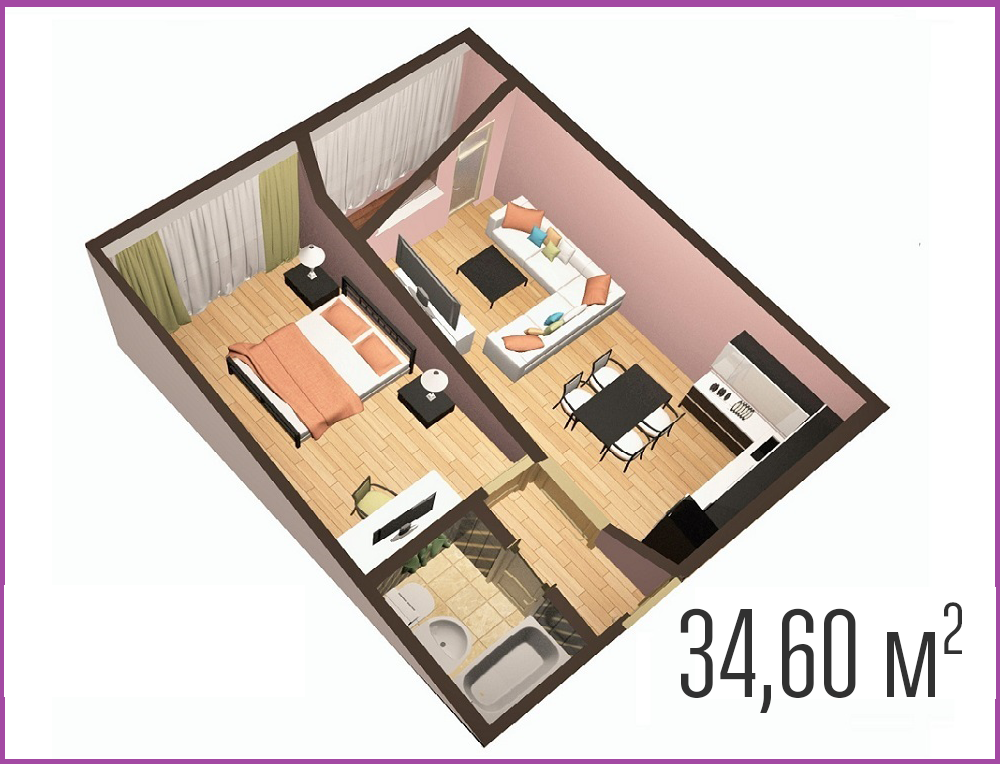 Квартира 34,60 квадратных метров Чеховский посад